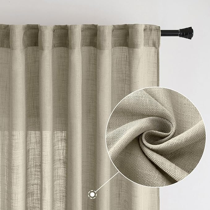 MIULEE Oatmeal Linen Curtains 72 Inch Length 2 Panels - Image 2