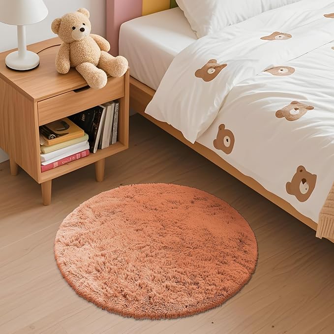 OLANLY Muted Orange Round Rugs for Bedroom - Image 3