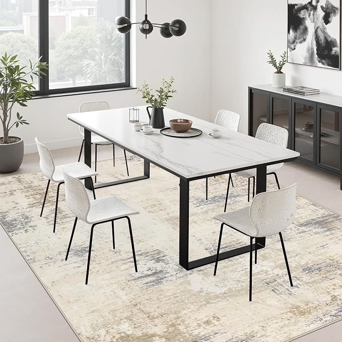 9x12 Area Rug Living Room: Modern Washable Soft Carpet Beige Brown | - Image 4