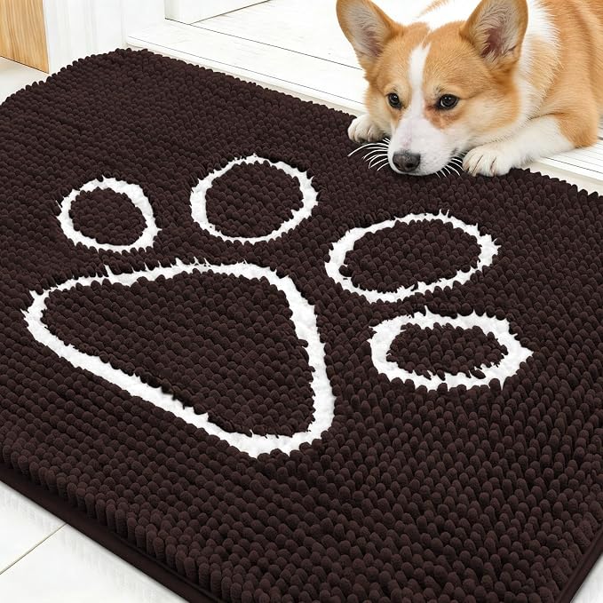 OLANLY Dog Door Mat for Muddy Paws 30x20, Paw Print Design, Absorbs Moisture by OLANLY