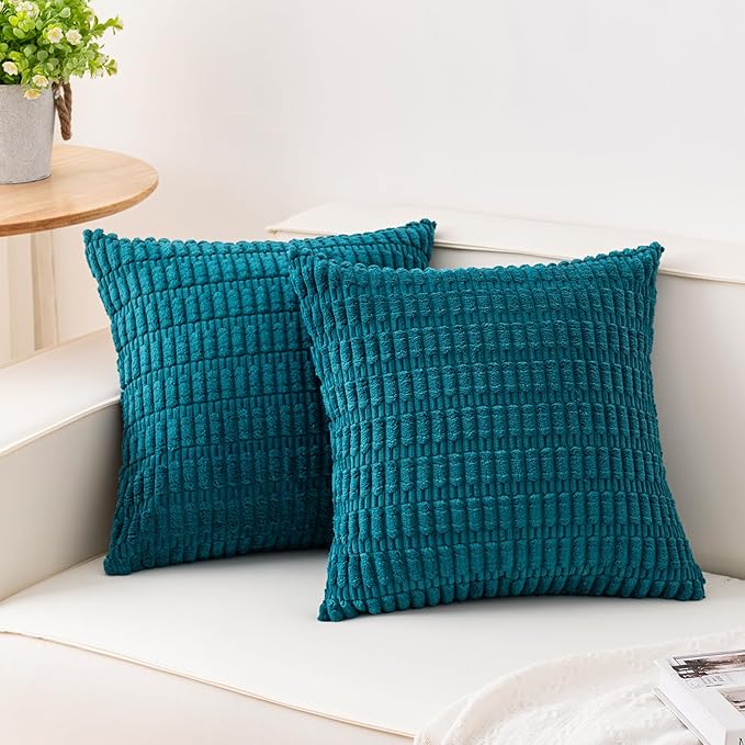 Pack of 2 Corduroy Decorative Throw Pillow Covers 18x18 Inch Soft Striped by Unknown
