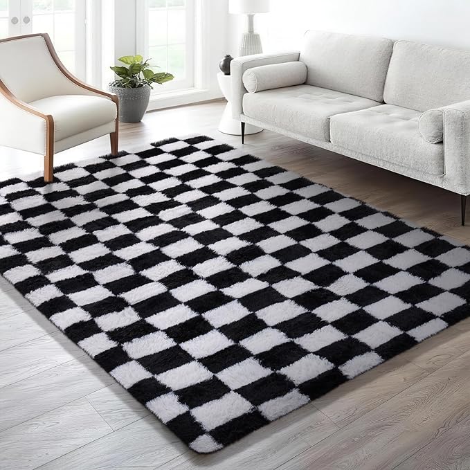 Ophanie Checkered Black & White Rug - Image 5