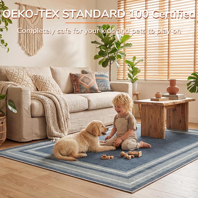 OPPODREAM Border Soft Area Rugs 5x7, Washable Blue Rug - Image 3