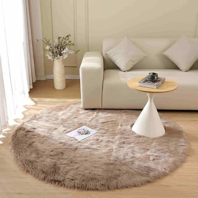 Goolela Circle Sheepskin Rug 5ft Round Fluffy Fuzzy Furry Carpet - Image 6