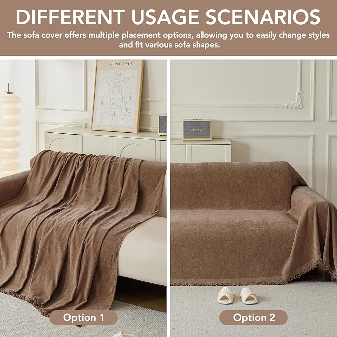 Couch Cover for Dogs, Boho Sofa Covers for 4 Cushion Couch, Chenille Sofa - Image 5