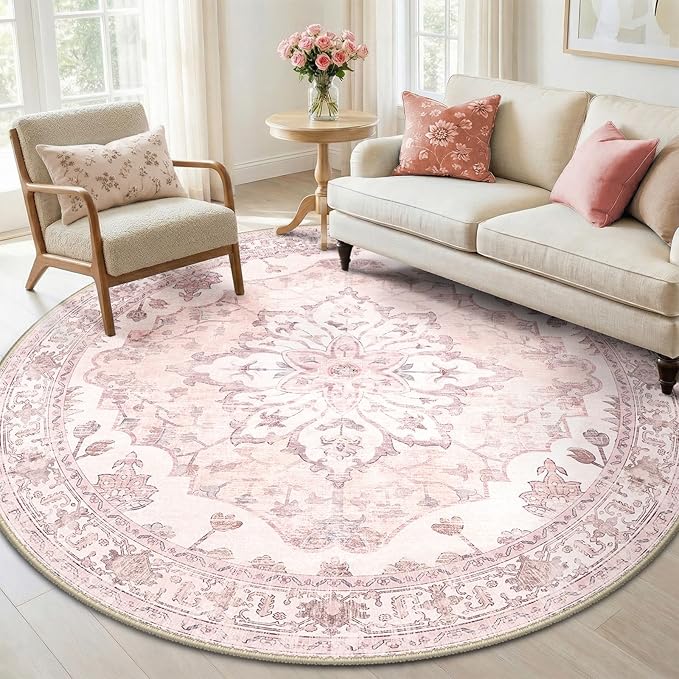 RELEANY Area Rugs 6ft Washable Non-Slip, Floral Vintage Distress Print Pattern by RELEANY
