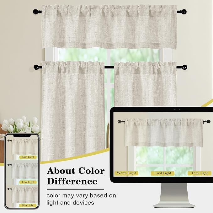 Valances for Windows, Light Filtering Faux Linen Textured Small Short Valance - Image 8