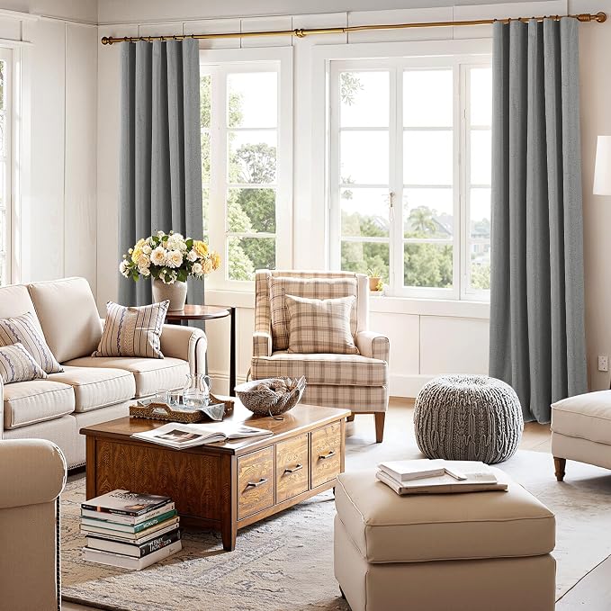 RYB HOME Grey Linen Blackout Curtains - Image 7