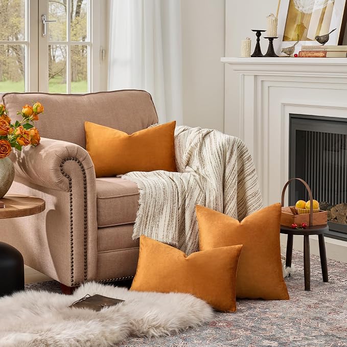GIGIZAZA Cinnamon Orange Velvet Decorative Throw Pillow Covers - Image 3