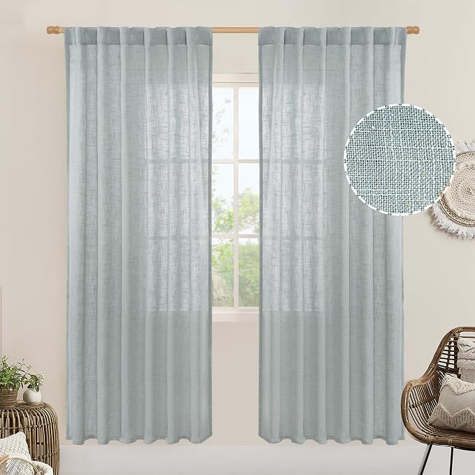 LAMIT 80 inch Linen Living Room Curtains, Faux Linen Textured Light Filtering by LAMIT