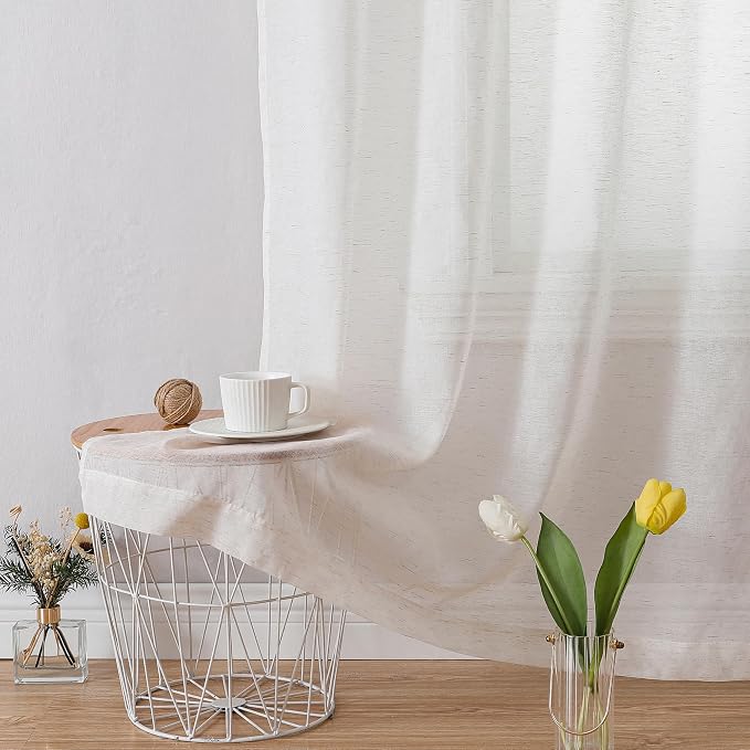 Simplebrand Natural Linen Textured Sheer Curtains 96 inches Long 2 Panels - Image 7