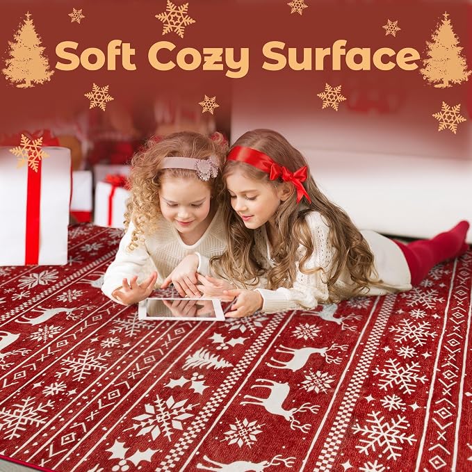 Christmas Rug 6x9 Washable Rugs, Boho Christmas Tree Snowflake Rug Non-Slip - Image 5