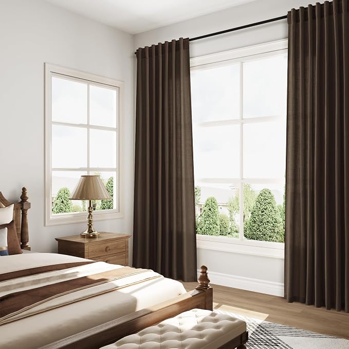 Extra Long Curtain Chocolate Morden Linen Blend Light Filtering Back Tab - Image 8