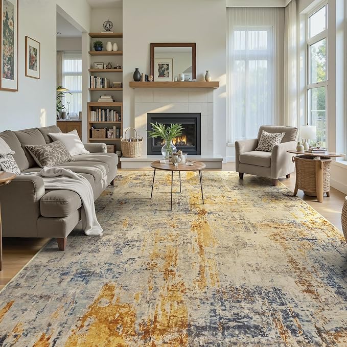 Ompaa Living Room Rug 6x9 Beige Area Rug Machine Washable Boho Rug Non Slip - Image 4