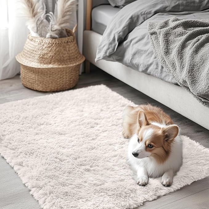 OLANLY 3x3 Machine Washable Small Bedside Rug, Soft Fluffy Shaggy Entryway - Image 5
