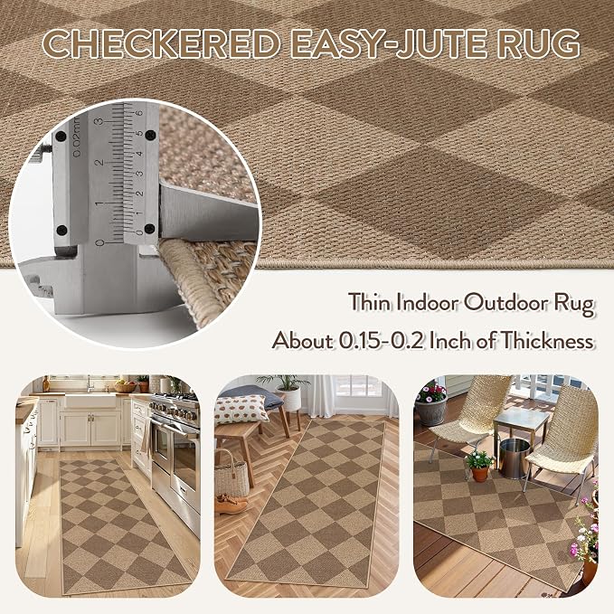 Lahome Colette Checkered Easy Jute Runner Rug, 2x6 Kitchen Mats - Image 4