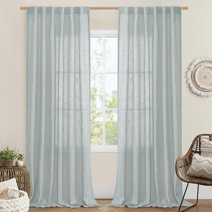 LAMIT 102 Inch Length Light Filtering Sheer Linen Curtains, Linen Textured Semi by LAMIT
