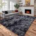 Abstract Area Rugs for Living Room 4x6, Plush Furry Tie-Dyed Dark Grey Rugs | by PAGISOFE