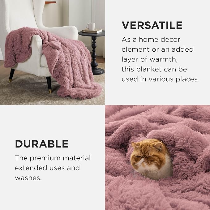 Bedsure GentleSoft Fluffy Dusty Pink King Size Blanket - Image 4
