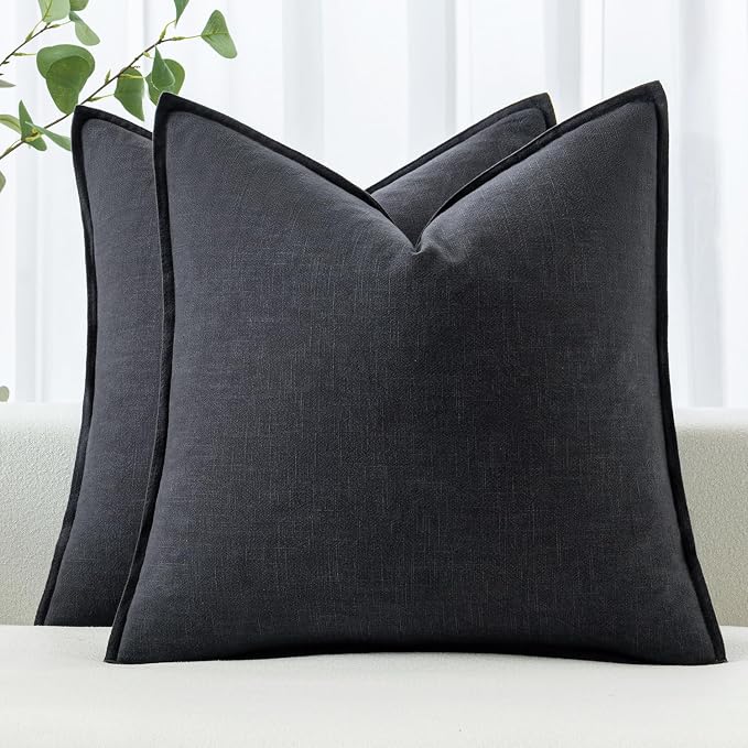 MIULEE Decorative Linen Pillow Covers 20x20 Inch Dark Gray ​Boho Farmhouse​ by MIULEE