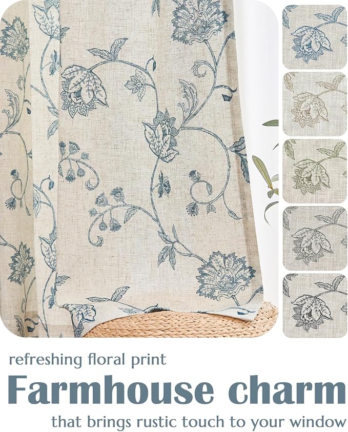 jinchan Linen Curtains Floral Curtains 63 Inch Length - Image 6