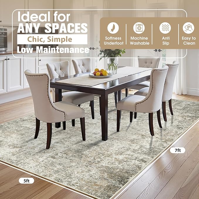 5x7 Area Rugs for Living Room Rug Washable: Abstract Rug for Dining Room - Image 2