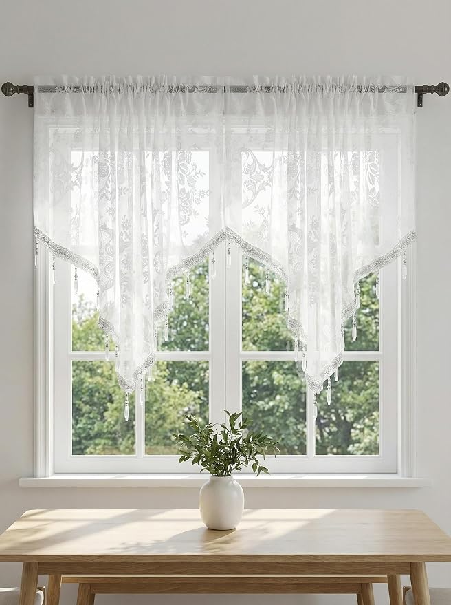 Molaxhome Swag Curtain 51 inch Length Rod Pocket Scalloped Curtain Valance - Image 5