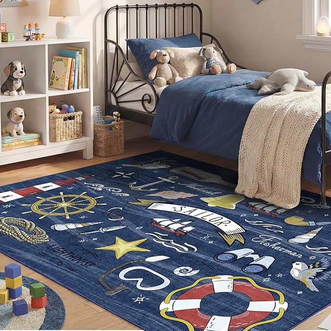 OPPODREAM Nautical Soft Area Rugs 5x7, Washable Dark Blue Rug by OPPODREAM