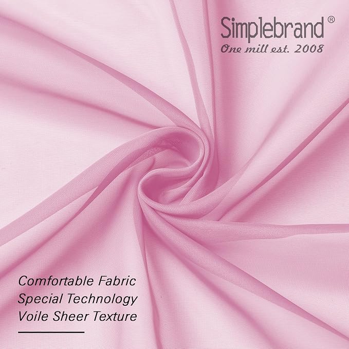 Simplebrand Pink Sheer Curtains 63 Inch Length 2 Panels, Rod Pocket Solid Color - Image 4
