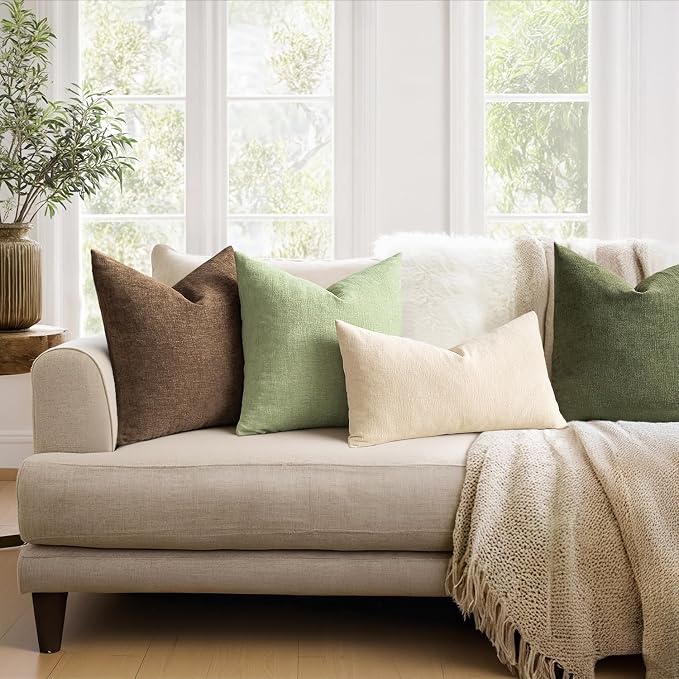 MIULEE Sage Green Chenille Couch Throw Pillow Covers, 18x18 | Set of 2 - Image 3