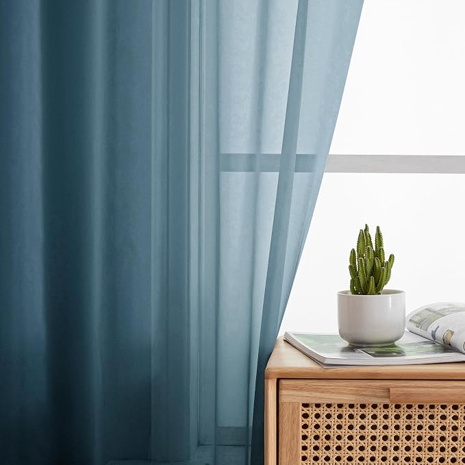 Simplebrand Dusty Blue Short Sheer Curtains 45 Inch Length - Image 3