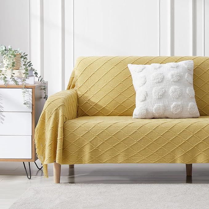 BOURINA Mustard Throw Blanket 50 x90 Inches Throw Textured Solid Soft Sofa - Image 2
