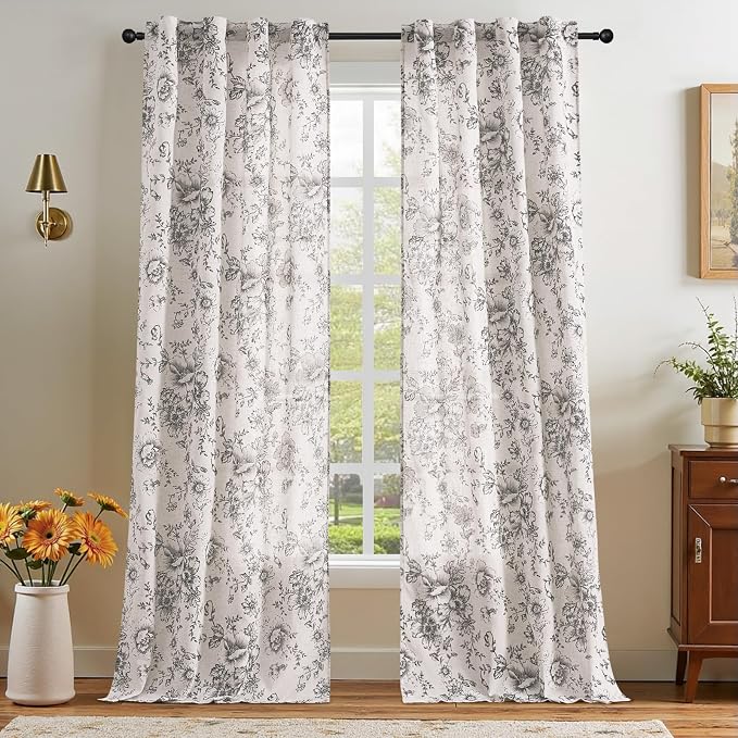 jinchan Linen Floral Curtains 96 Inch Length by JINCHAN