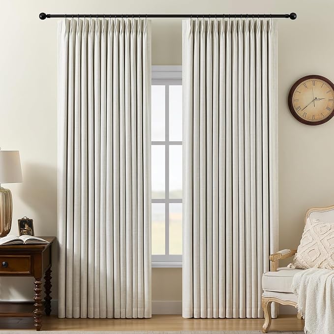 100% Blackout Pinch Pleated Linen Curtains 92 Inches Long by AUSSPVOCT