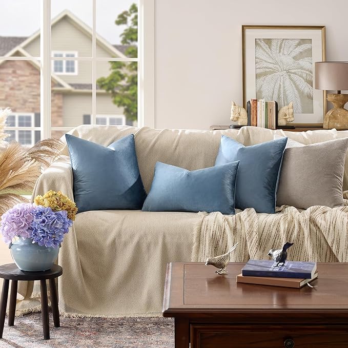 GIGIZAZA Stone Blue 12x20 Velvet Decorative Lumbar Throw Pillow Covers - Image 2