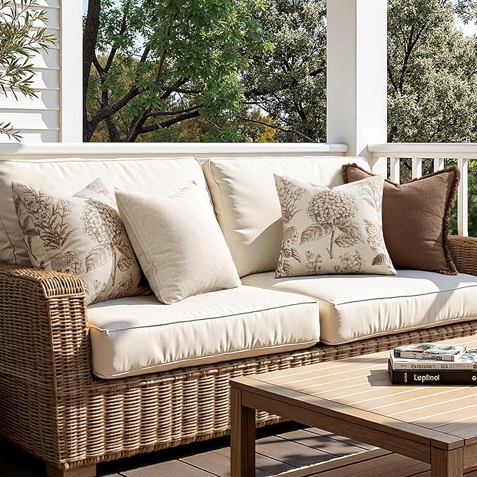 Set of 2 Euro Floral Pillow Covers 24x24 Inch Light Brown | Decorative Neutral - Image 5