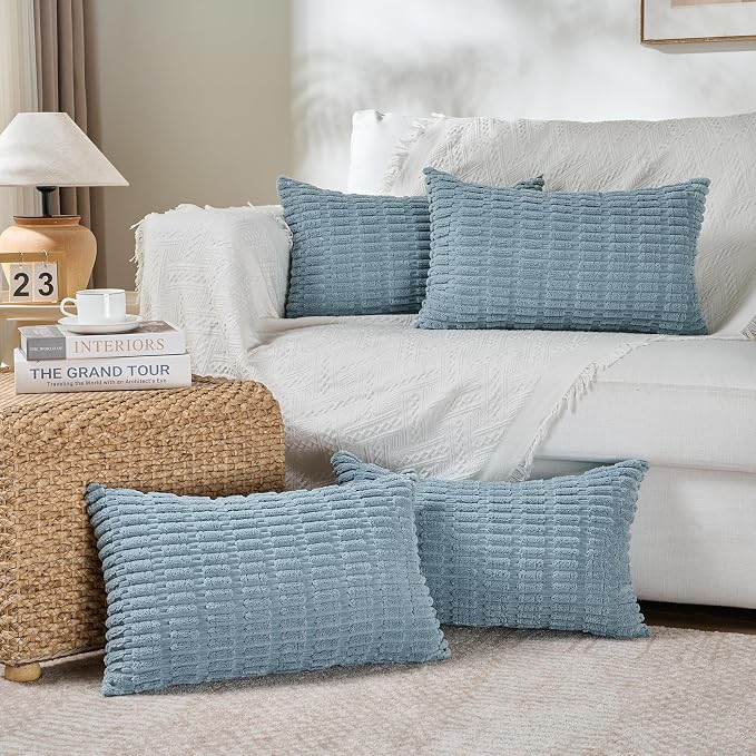 Fancy Homi 4 Packs Boho Light Blue Decorative Throw Pillow Covers 12x20 Inch by Fancy+Homi