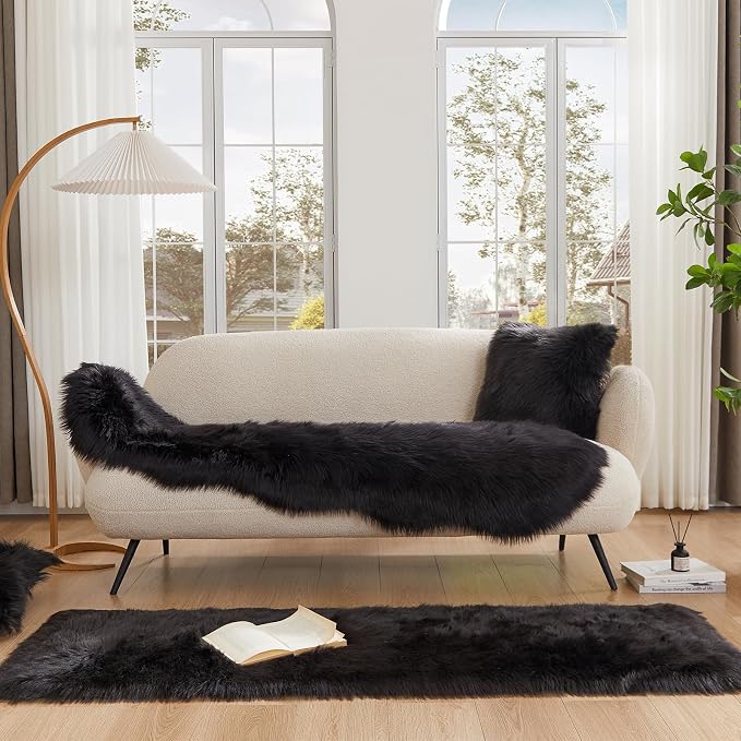EasyJoy Ultra Soft Fluffy Shaggy Area Rug Faux Fur Rug Chair Cover Seat Pad - Image 3
