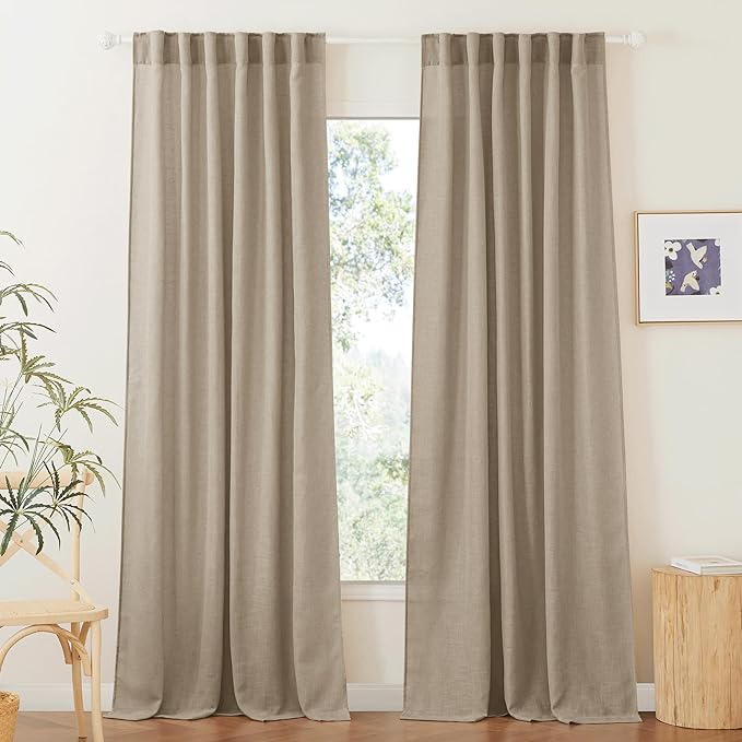 RYB HOME Light Filtering Linen Sheer Curtains, Back Tab Rod Pocket Privacy by RYBHOME