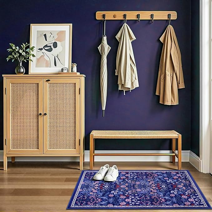 Entryway Rug 2X3 Small Rugs: Floral Washable Door Mat Vintage Soft Low Pile - Image 5