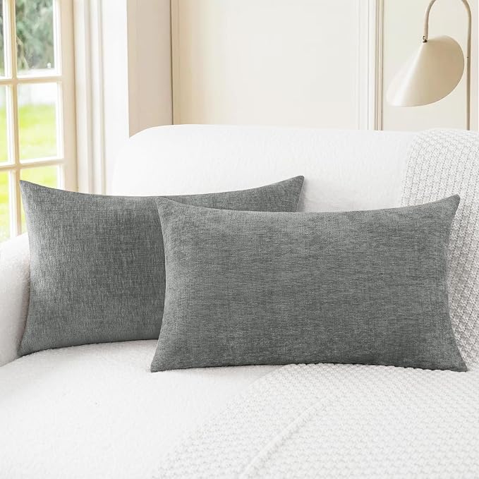 CaliTime Throw Pillow Covers Decorative 12 X 20 Inches Pack of 2 Cozy Chenille by CaliTime