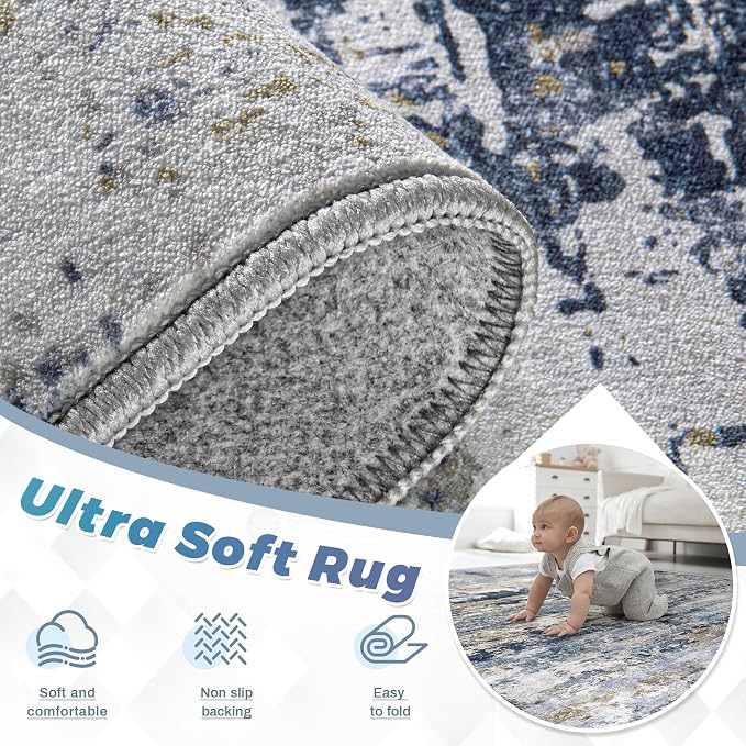 Area Rugs 6x9 for Living Room: Washable Rug Modern Abstract Neutral Soft - Image 4
