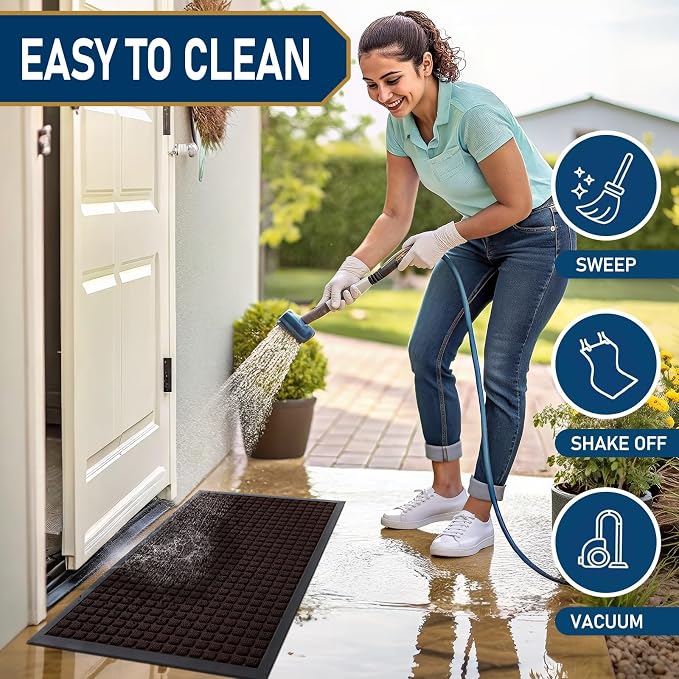 Smiry Front Door Mat Outside Entrance, Heavy Duty Natural Rubber Doormat - Image 5