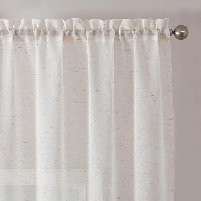 Simplebrand Natural Linen Textured Sheer Curtains 63 Inch Length 2 Panels by Simplebrand