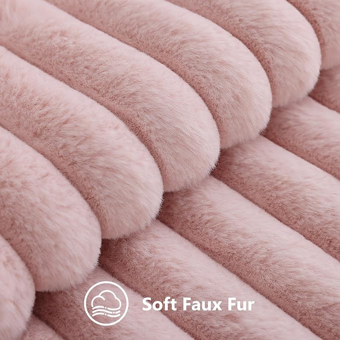 decorUhome Fall Faux Fur Throw Pillow Covers 26x26 Set of 2 Pink | Decorative - Image 2