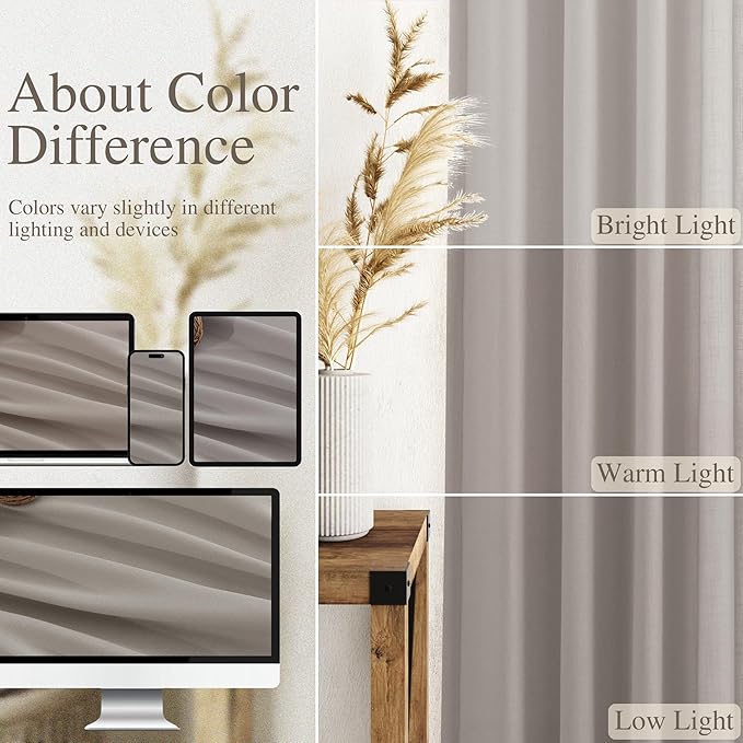 Nanspring Stone Grey Linen Curtains 90 Inches Long - Image 3