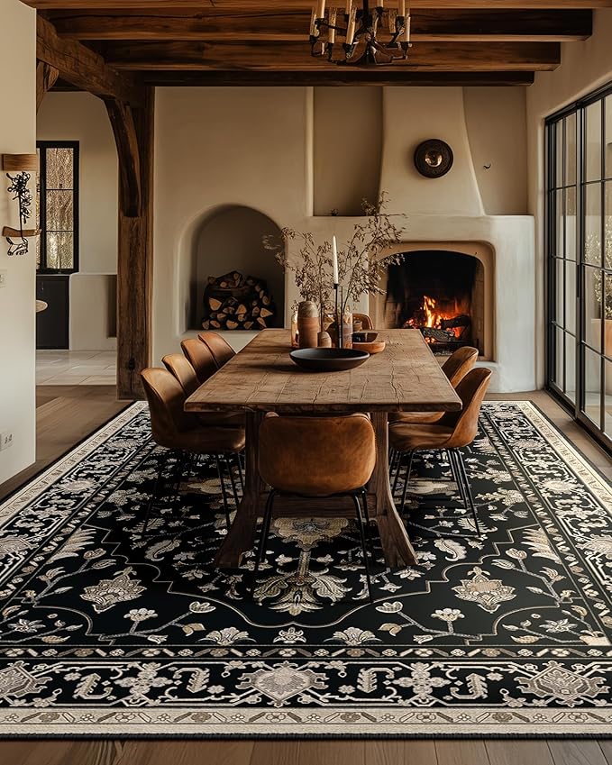 Area Rugs 9'x12' Washable Non-Slip, Floral Vintage Distress Print Pattern - Image 8