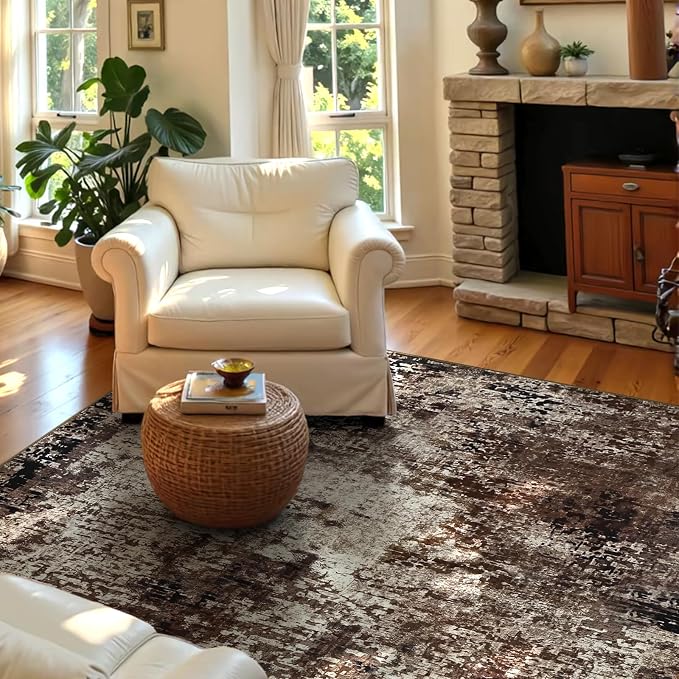 Entryway Rug 3x5 Brown Bedroom Area Rug Washable Non Slip Abstract Coffee Boho - Image 3