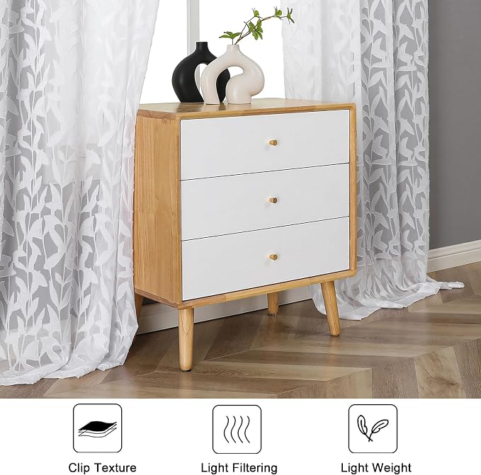 Lecloud Leia Living Room Sheer White Curtains 72 Inches Long, Light Filtering - Image 8