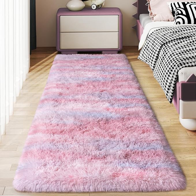 Soft Runner Rugs for Bedroom Hallways, 2x6 Abstract Pink Fluffy Shag Throw Area by Ailyei